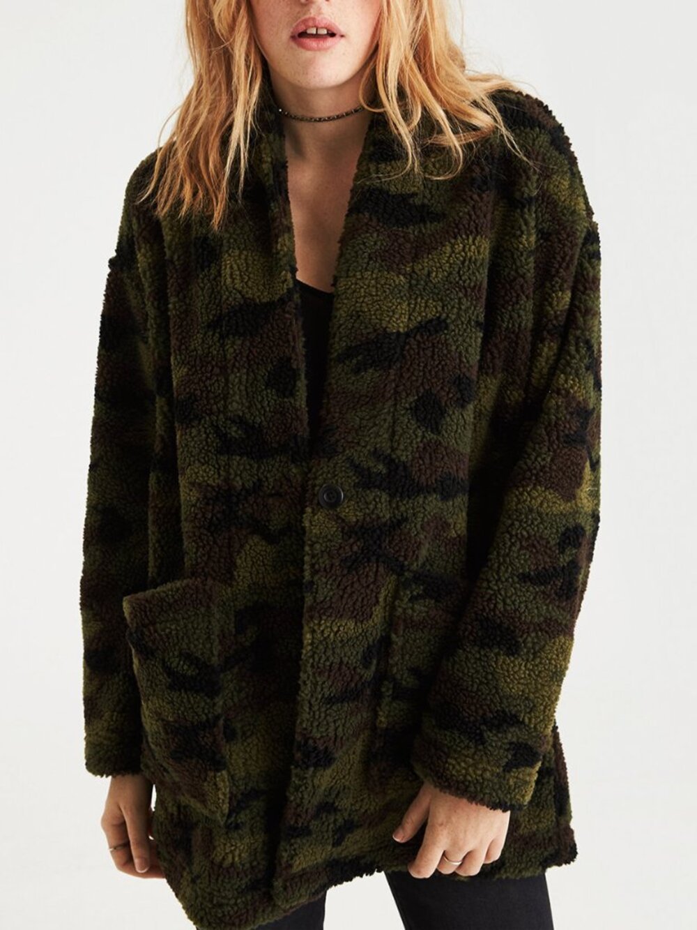 American Eagle Outfitters Camo Sherpa Jacket Teddy Coat Green Size XL